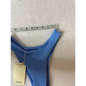 Monday Swimwear Byron Bottom Azure Crinkle Blue High Cut Bikini Bottom S NWT thumbnail 6