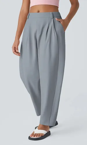 Halara Barrel Leg Work Pants Casual Pleated Pull On Weathervane Gray M thumbnail 1