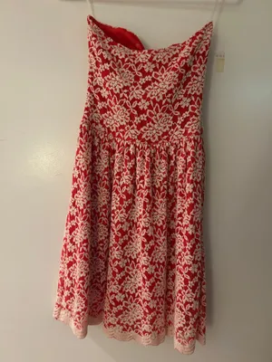 Red and White Alma Be Strapless Dress thumbnail 5