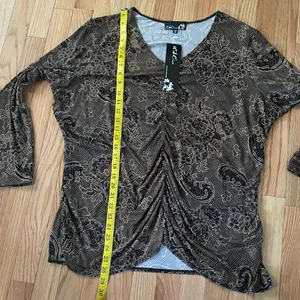 CSC Studio Top Womens 2X Brown Floral Long Sleeve Artsy Boho Romantic Vintage thumbnail 6