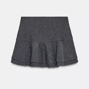 Zara NWT gray pin stripe striped double tiered layered ruffle hem mini skirt thumbnail 6