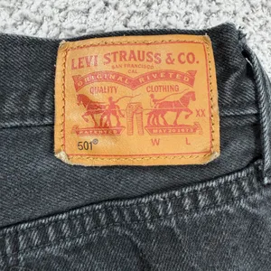 Levis 501 Denim Jean Shorts 31 Original High Rise Cut Off Black Distressed Y2K thumbnail 3