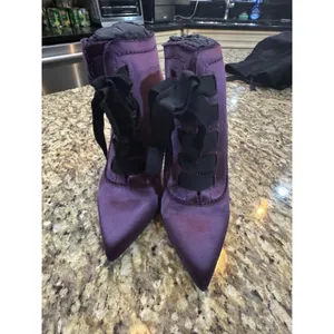 Pedro Garcia Lace Up Purple Satin Heel Bootie Practical Magic Witchy Sexy thumbnail 4