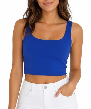 Royal Blue Scoop Neck Crop Top Tank Sleeveless Stretch Size L thumbnail 1