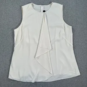 St. John Ruffle Sleeveless Blouse Women's Large Ivory Round Neck Zipper Career thumbnail 1