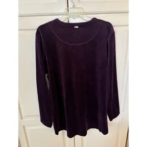 Calvin Klein Womens XL Purple Velour Long Sleeve Crew Neck Top Curved Hem thumbnail 4