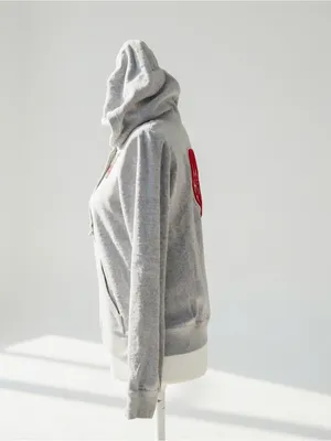 Y2K 2000s style Juicy Couture gray zip up jacket with red hand graphic thumbnail 3