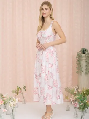 Floral Sleeveless Corset Front Tie Midi Dress Large thumbnail 5