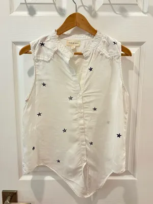 Cloth‎ & Stone Sleeveless White Star-Print Tie-Front Top size M thumbnail 6