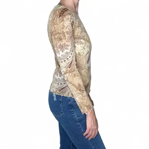 Vintage Y2K Tan Beige Paisley Long Sleeve Shirt thumbnail 6