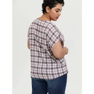 Torrid Womens Blouse 0 L 12 Berry Purple & Ivory Plaid Tie Front Midi Dolman NEW thumbnail 2