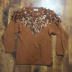 Vintage Burnt Orange Western Cowboy Sequin Pullover Sweater Knit Ramie Cotton thumbnail 1