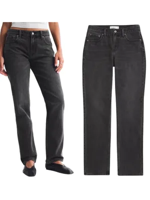 Abercrombie & Fitch 90s Straight Jeans Womens 27 Mid Rise Faded Black Denim thumbnail 2