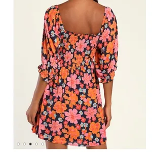 NWT Lulus Pollen in Love Navy Blue Floral‎ Puff Sleeve Mini Skater Dress SMALL thumbnail 4