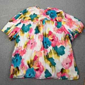 KAKTUS Women's XXL Multicolor Button Up Blouse Top Ruffle Collar Puff Sleeve thumbnail 8