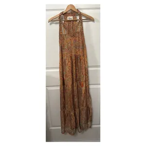 NWOT Rhea Made in India Silk Blend Paisley Halter Maxi Dress Boho Festival, S thumbnail 2