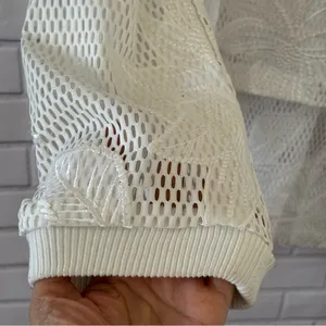 Free People FP Movement White Floral Mesh Hoodie High Low Hem Sweatshirt‎ Large thumbnail 9