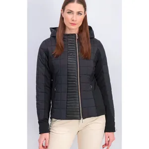 Marc New York Jacket Womens Medium Black Faux Leather‎ Quilted Hooded Zip B16 thumbnail 3
