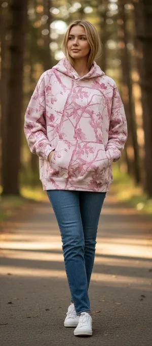 Abercrombie & Fitch Soft AF White Pink Camo Fleece Long Sleeve Hoodie Top Size M thumbnail 1