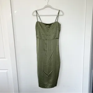 NWT Reformation Oaklie Silk Midi Dress in Artichoke Green thumbnail 3