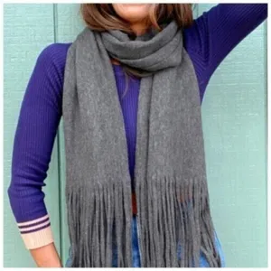Lucky Brand Heather Dark Grey Brushed Knit‎ Fringe Long Scarf Soft Wrap New NWT thumbnail 10