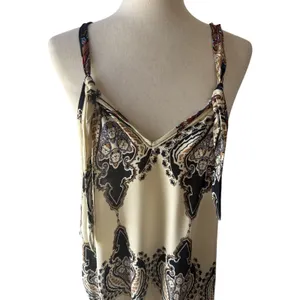 Women’s M Paisley Slip Dress Beige Black Blue Orange V-Neck Strappy Knee thumbnail 2