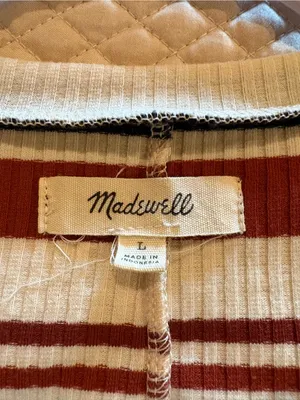 Madewell multi-color striped ribbed midi dress rust navy cream light blue Wmns L thumbnail 5