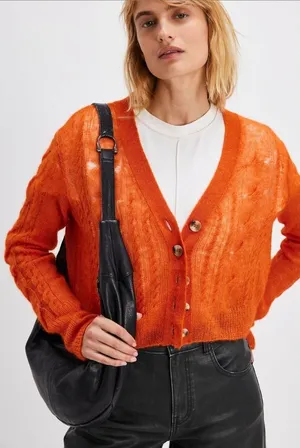 Free People Moon Sky Alpaca Cardigan Orange Zest Size L NWT‎ thumbnail 1