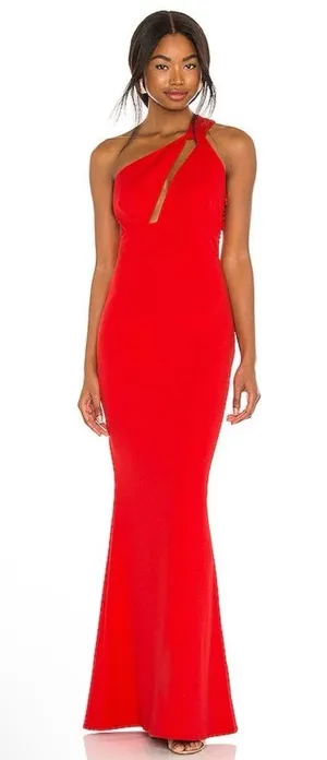 NEW NWT Katie May X REVOLVE Edgy One Shoulder Maxi Gown In Cherry Red thumbnail 1