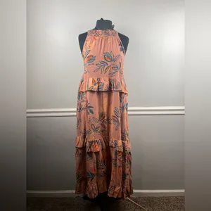 Free People Sz S Anita Printed Maxi Dress Tiered Ruffle Desert Rose thumbnail 2