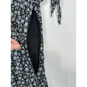 Blu Pepper Womens Dress Medium Floral Black White Lined V-Neck Knee Length‎ thumbnail 13