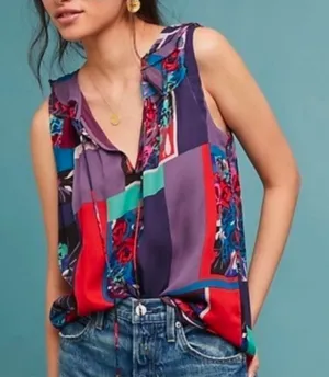Maeve by Anthropologie floral ruffle multicolored blouse top women’s S thumbnail 1