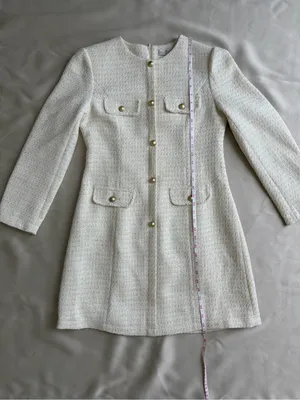 Sentubila Ivory Tweed Mini Dress Gold Buttons NWT Size L thumbnail 12