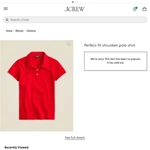 NWT JCrew Perfect-fit shrunken Red polo shirt Sz S Stubborn Green Tape Sold Out thumbnail 2