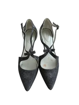 BANDOLINO Black Silver Metallic Kitten Dress Heels Size 10 thumbnail 9