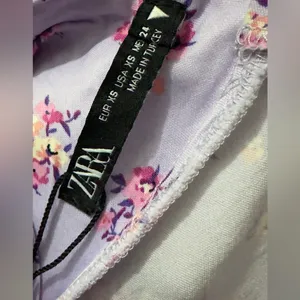 ZARA | EUC Lilac Floral Satin Slip with Pink Accents & Backless Tie (size XS) thumbnail 9