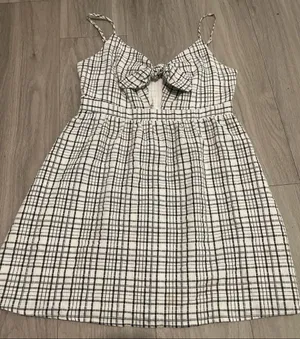 The Impeccable Pig Black & White Plaid Tie-Front Mini Dress thumbnail 1