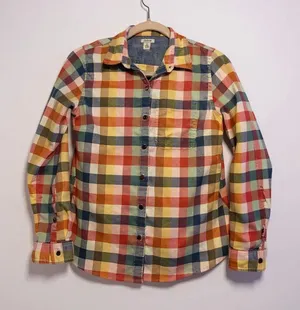 LLBean Women's Plaid‎ Button Up Shirt Multi Color Long Sleeve Casual Top XS thumbnail 1