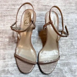 Sam Edelman Women’s 9 Tan Nude Croc Print Ankle Strap Round Toe High Heels thumbnail 2