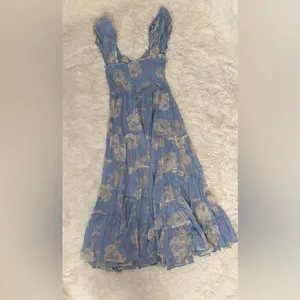 NWOT Free People Sundrenched Floral Tiered Maxi sky blue combo Sundress sz M thumbnail 4