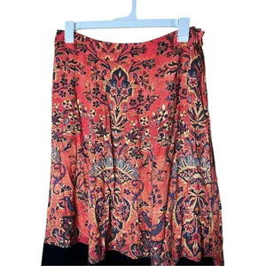Soft Surroundings Women’s Skirt Orange Midi Boho Baroque‎ Velvet Hem SIze L thumbnail 2