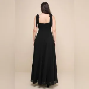 LULU’S Love Me Forever Black Tie Strap Square Neck Maxi Dress thumbnail 3