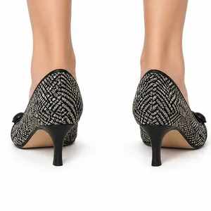 Ann Taylor Black White Tweed Kitten Heel Pointed Toe Pumps Women’s 8.5M thumbnail 3