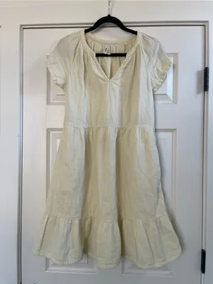 Women’s Pact Organic Coastal Double Gauze Throw-And-Go Dress Butter Yellow Sz S thumbnail 3
