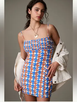Anthropologie Maeve Ophelia Linen Mini Dress Resort Vacation Geo Print 6 thumbnail 13