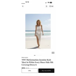 Reformation Jasmine Knit Maxi in White Ivory Sheer Side Slit Coverup Dress 8 NWT thumbnail 3