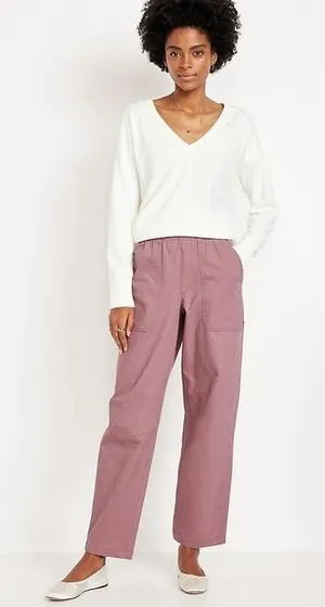 Old Navy 2X High Waisted Pulla Utility Pants Comfort Casual Pull On Pink‎ Barrel thumbnail 1