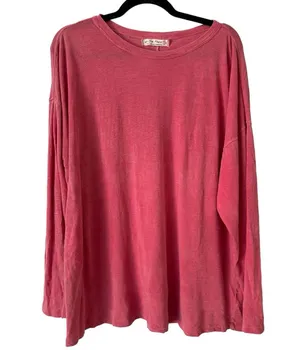 We The Free Pink Pullover Oversized Lyocell Linen Long Sleeve T-Shirt Sz Small thumbnail 1