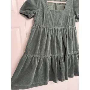 Madewell‎ Corduroy Tiered Babydoll Dress Womens Size 0 Green Puff Sleeve Cotton thumbnail 3
