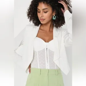 Lulus Miss Punctuality Ivory Cropped Lightweight Linen Blazer Small thumbnail 2